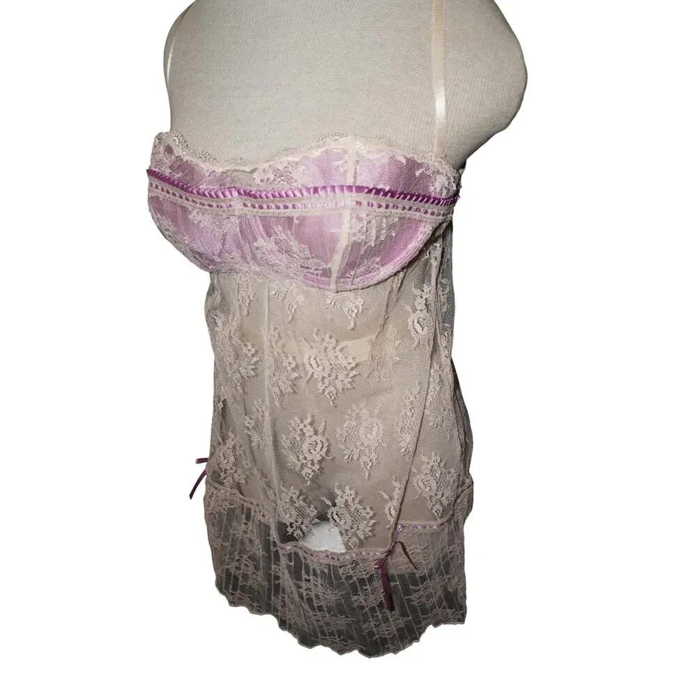 Delicates Lace Babydoll Chemise White Purple Coquette Fairycore Lingerie L - Picture 5 of 15